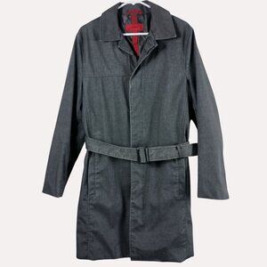 Alfani Trench Coat S Gray Slim Fit Belted Minimalist Workwear Classic Modern